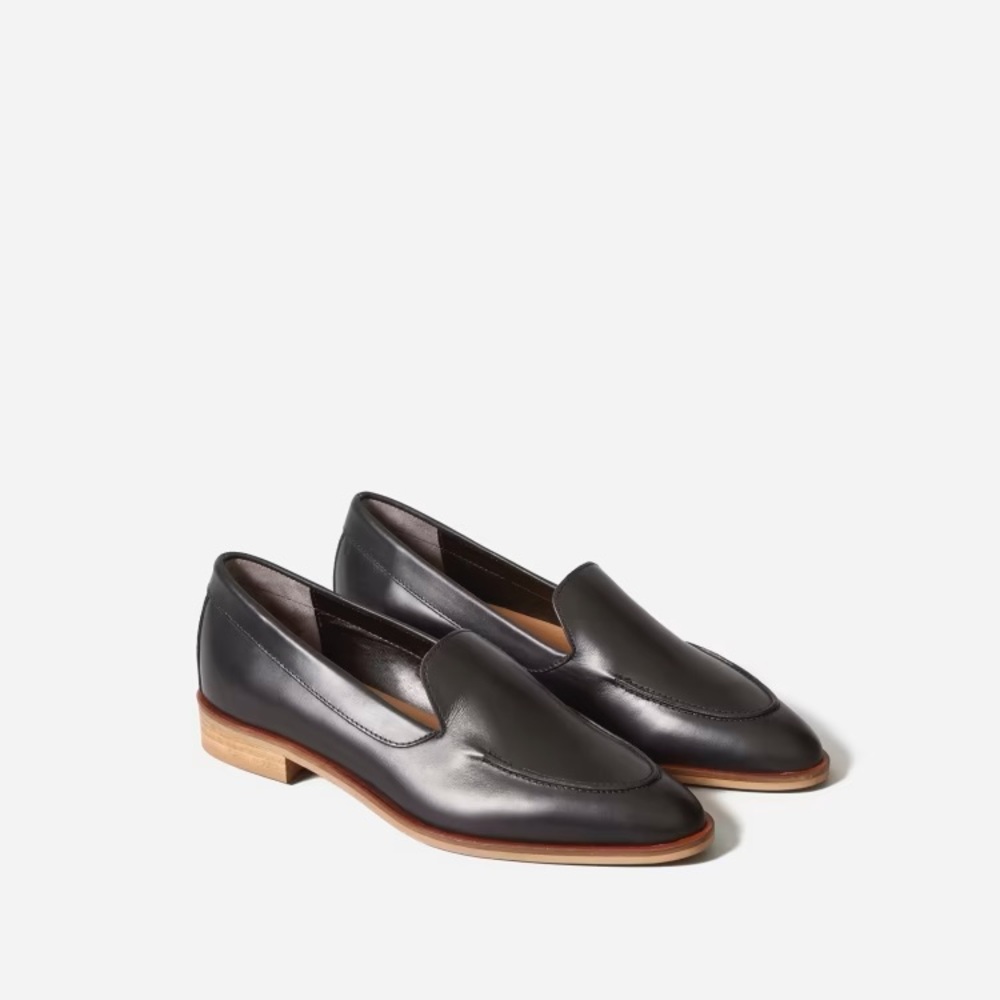 Everlane Black Leather Loafers with Tan Sole